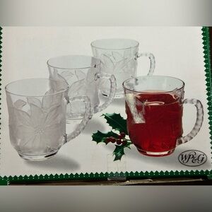 Vintage WP&G Poinsettia Crystal Mugs. Set of 4. New in box.